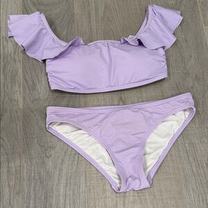 Vince Camuto Swim Lavender Ruffle Off-Shoulder Bikini Set